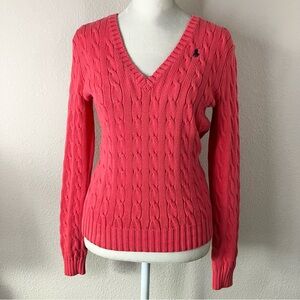 RALPH LAUREN SPORT Cable Knit Sweater Cotton V-neck Tennis Preppy Old Money S